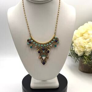 Stella & Dot Blue‎ Turquoise Mosaic Stone Tile Detachable Pendant Necklace
